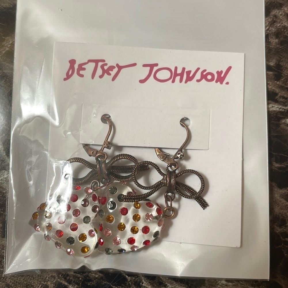 Betsy Johnson Clear Crystal Heart Drop Earrings - Picture 5 of 14